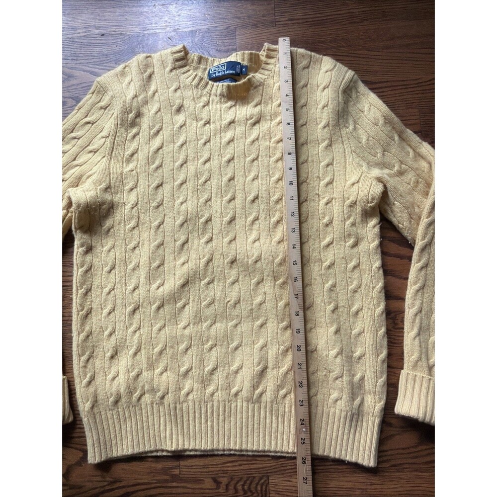 Polo Ralph Lauren Cable Knit Crewneck Sweater Men's Medium Yellow Blue Pony - Picture 4 of 6